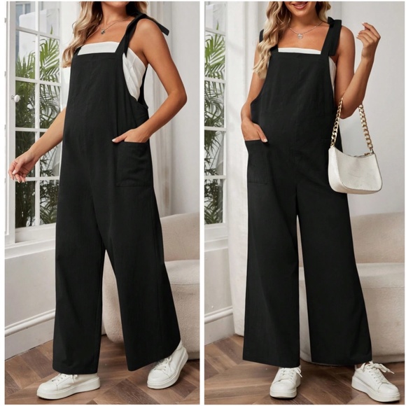 Maternity Solid Wide leg Jumper Jumpsuit - Picture 3 of 6